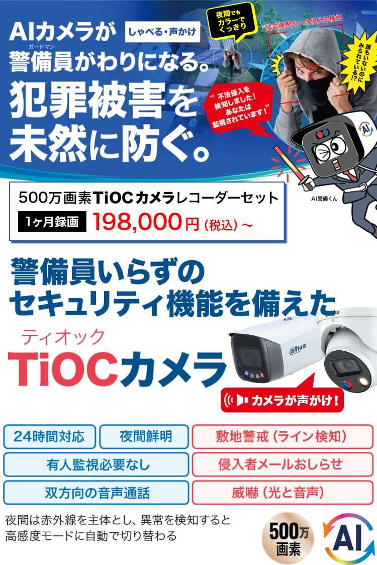AIカメラが警備員がわりになる。犯罪被害を未然に防ぐ。